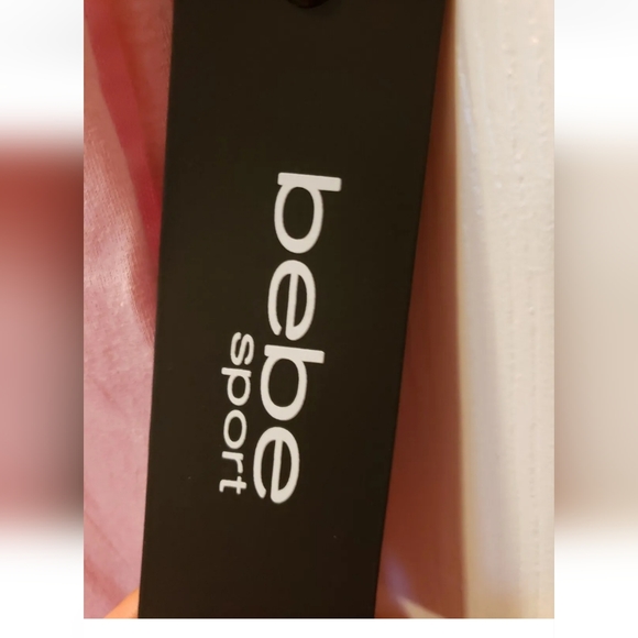 Bebe Sport Top Large PEONY Long Sleeve Sheer White Stripe On Arm Sequins… - Picture 8 of 9